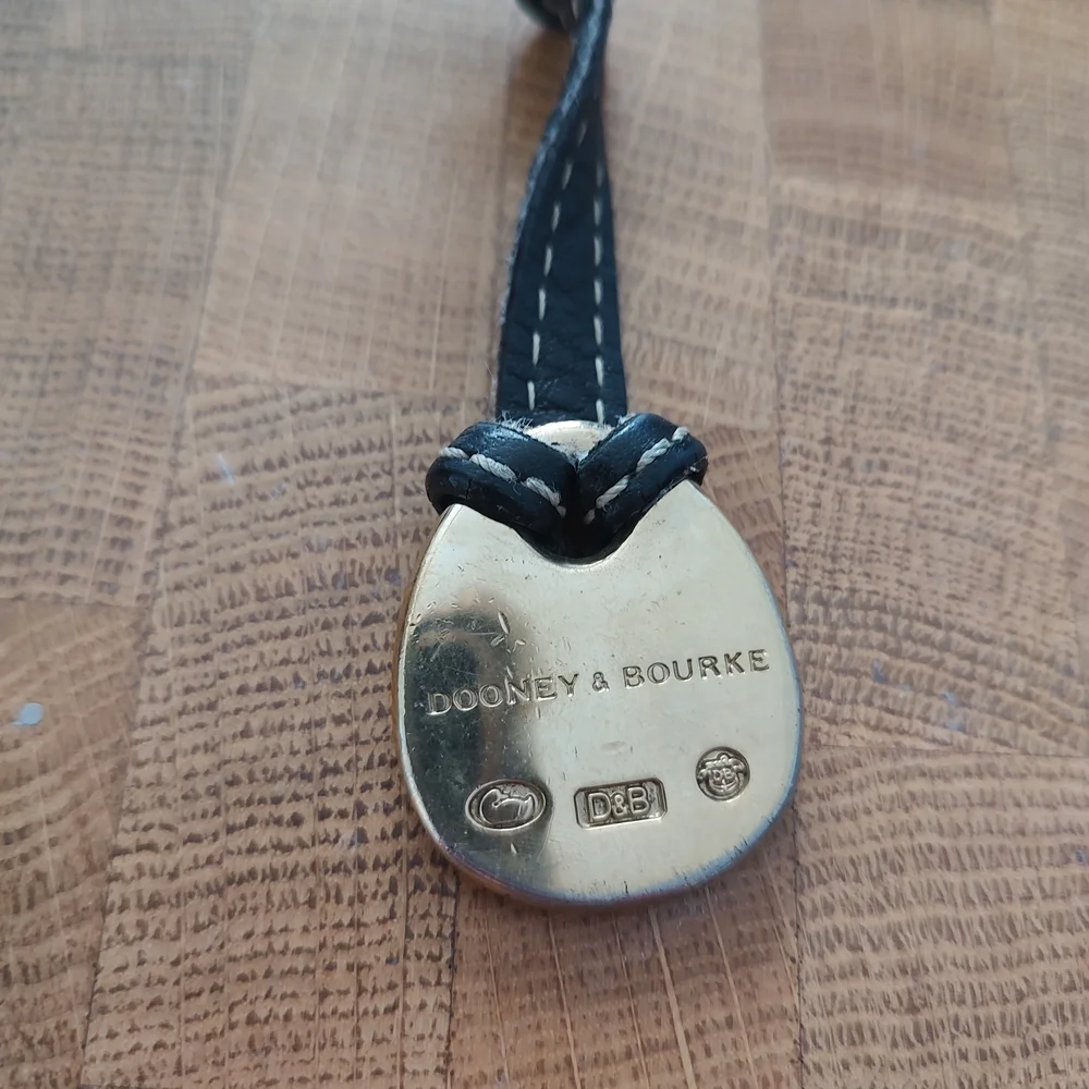 Dooney & Bourke turquoise blue duck key tag fob purse charm brown leather EUC
